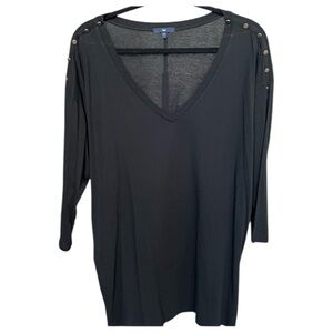 GAP Top - Black Tunic Tee with Gold Buttons - L